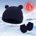 thumbnail image 2 of Lispipm 2pcs Baby Beenie and Glove Set Winter Soft Stretchy Cotton Hats and Mittens Outfit for Newborn Girls Boys Navy 0-6 Months, 2 of 6