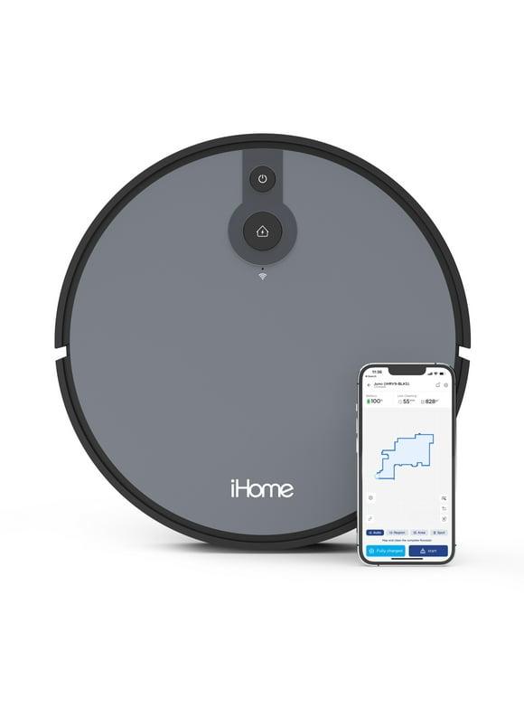 iHome AutoVac Juno Robot Vacuum, Mapping Technology, Strong Suction, 120 Min Runtime, App + Remote Control, New
