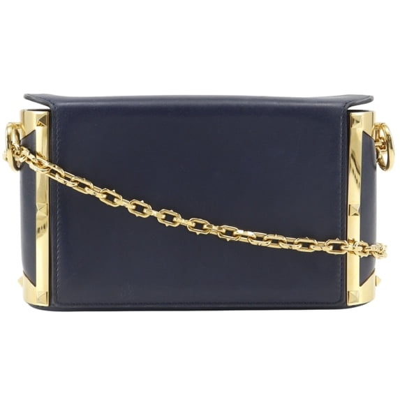 Pre-Owned Valentino Garavani Studs Chain Shoulder Bag, Lambskin, Navy, Magnetic Closure, Women's