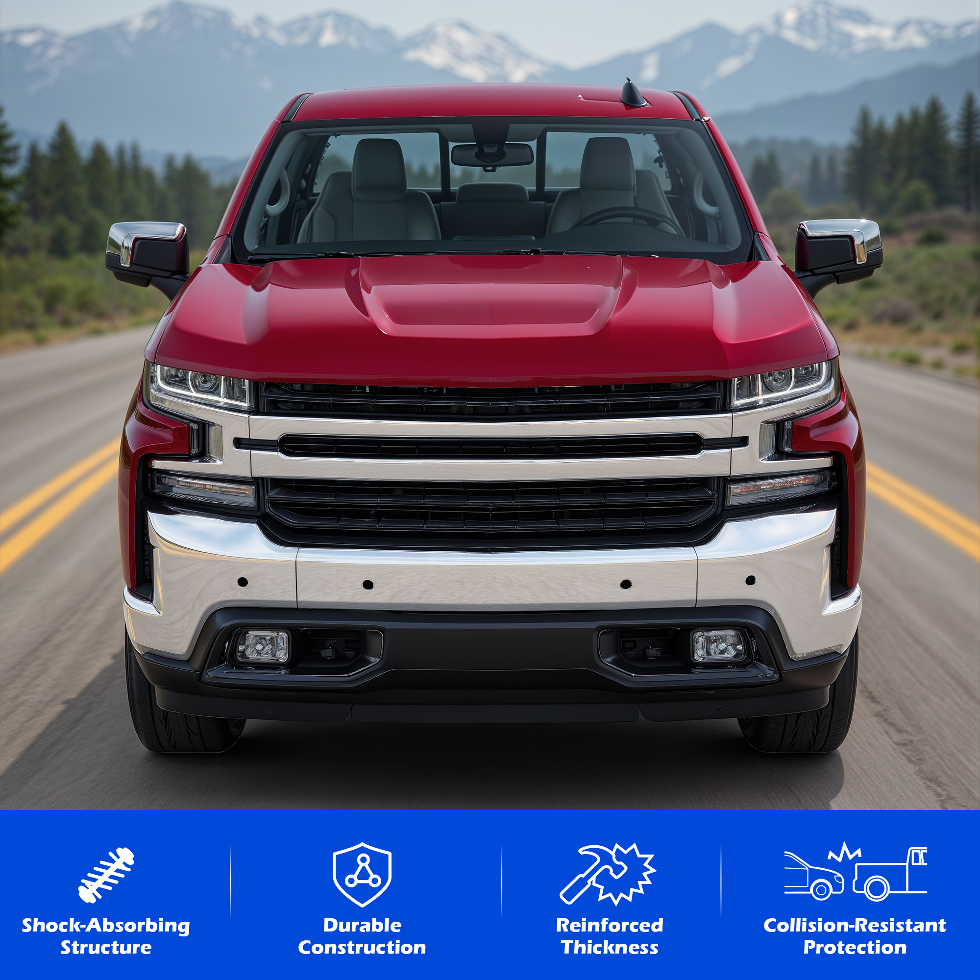 Bestco For 2019-2022 Chevrolet Silverado 1500 Split Steel Front Bumper Chrome With Sensor Holes
