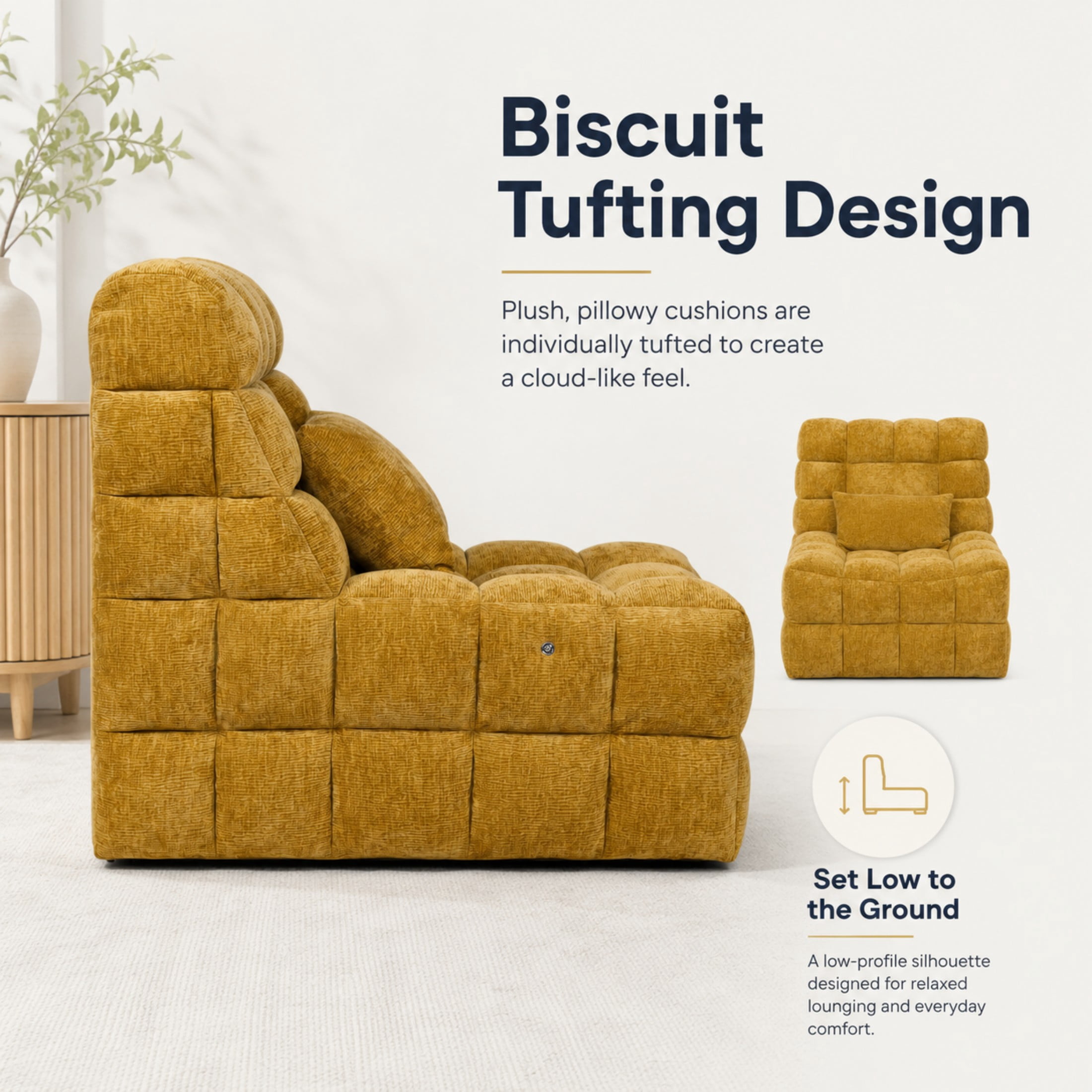 Aenkyo Chenille 2D Roller Massage Sofa Chair, Lounge Accent Chair with Pillow, Yellow