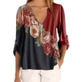 thumbnail image 4 of Blusa Camisa con cuello en V y estampado floral Blusa suelta de manga larga Top de mujer, Rojo, XL Noticed AP002021-20, 4 of 5