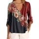 thumbnail image 4 of Blusa Camisa con cuello en V y estampado floral Blusa suelta de manga larga Top de mujer, Rojo, 3XL AweSitey AP002021-22, 4 of 5