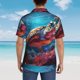 thumbnail image 4 of Fotbe Colorful Ocean Sea Turtle Camisa Hawaiana para Hombre Unisex – Camisa Casual de Verano con Botones de Manga Corta de Algodón y Lino,3X-Large, 4 of 7