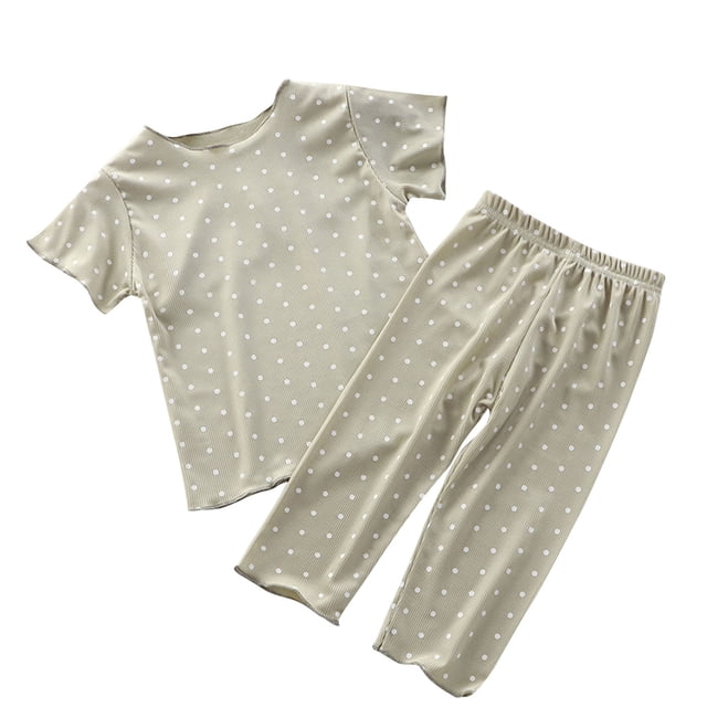 Plebaso Baby Girls Two-Piece Sets Polka Dot Printed Short Sleeve Tops Long Pants Kids Clothes