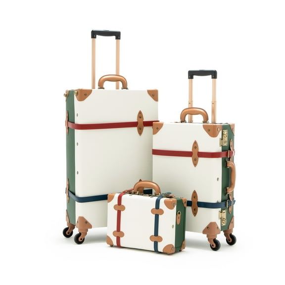 COTRUNKAGE 3 Piece Vintage Luggage Set TSA Lock Vintage Suitcase with Spinner Wheels (13" 20" 26", Christmas)