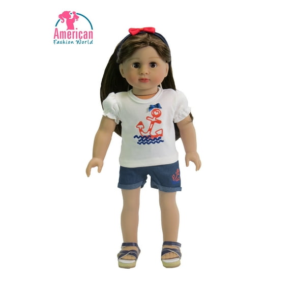 Little Anchor Short Set with Headband For 18 Inch Dolls