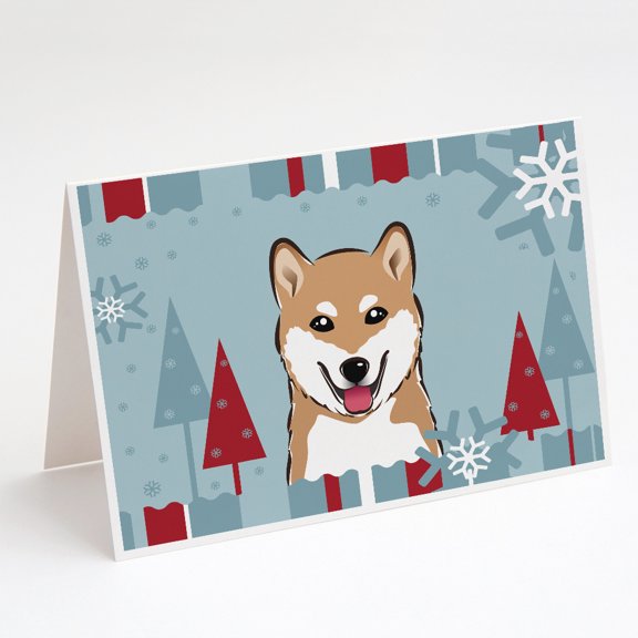 Winter Holiday Shiba Inu Greeting Cards and Envelopes Pack of 8