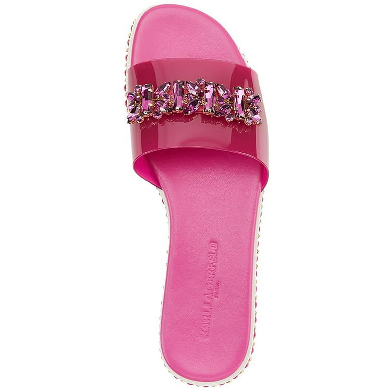KARL LAGERFELD PARIS Womens Pink Embellished Comfort Bijou Round Toe Platform Slip On Sandals 6.5 M Walmart