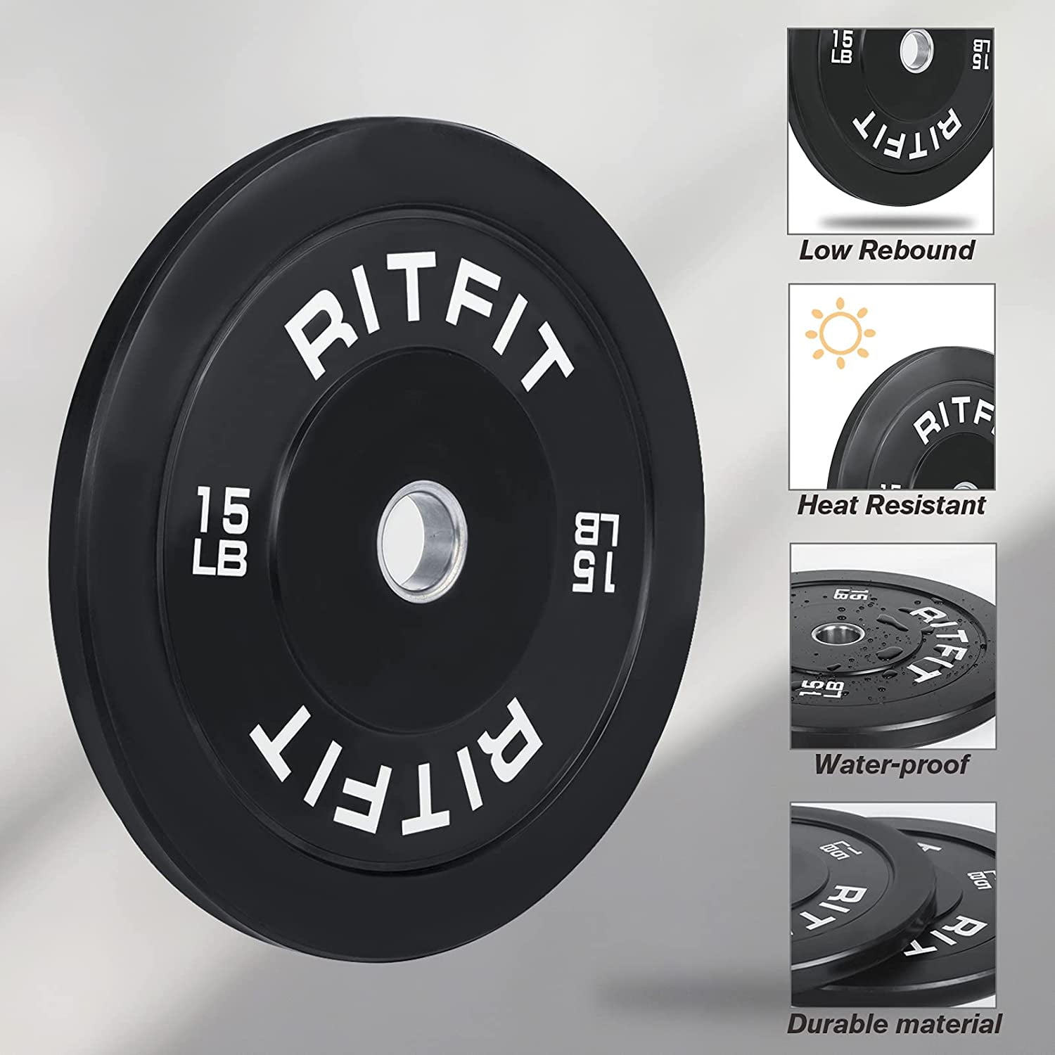 RitFit 45lb Olympic Weight Plate Set of 2, Bumper Plates With Steel Insert, Olympic Barbell Weight Plates for Gym and Home, Single, Pair