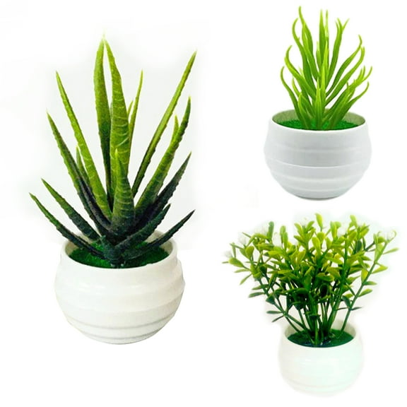 LEAQU Artificial Plants for Indoor Home Decoration,3 Mini Plants, Succulents Faux Plant Decoration, Grass Faux Plants,Small Fake Plants for Shelves or Desk Plants, Artificial Greenery Decor