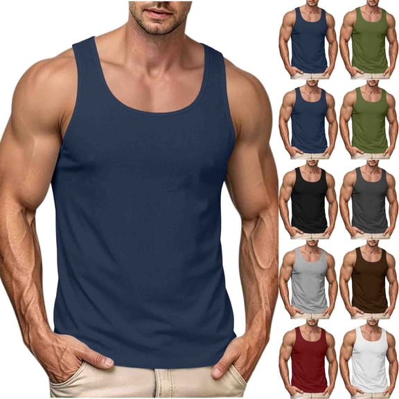 Wiyuqeen Mens Solid Racerback Tank Top Scoop Neck Sleeveless Gym Workout Shirt Summer Athletic Muscle Tee S-3XL