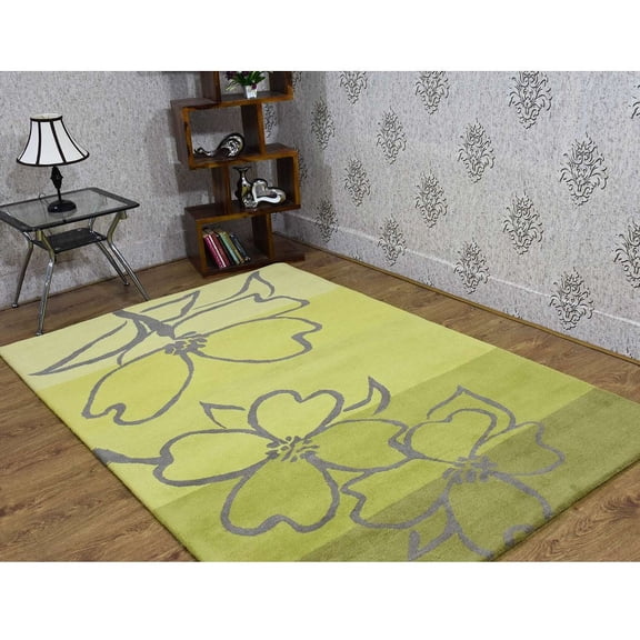 Rugsotic Carpets Hand Tufted Wool Eco-Friendly 8'x10' Area Rugs Rectangle Green Floral Modern High Pile Thick Handmade Anti Skid Indoor Rug for Living Room, Bedroom K03108