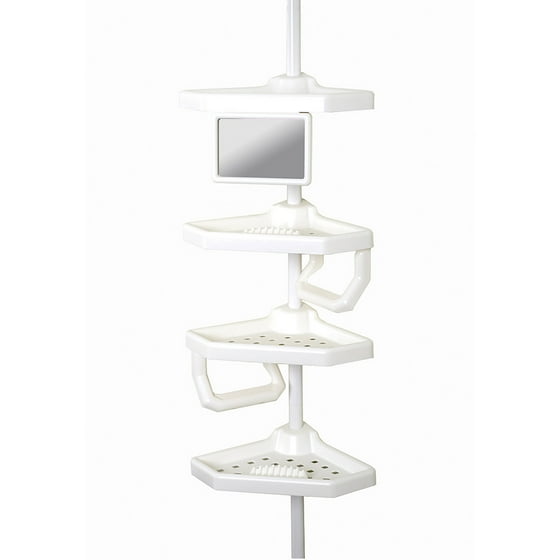 White with Mirror Tub and Shower Tension Pole Caddy