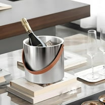Insulated Ice Bucket 2L Capacity | Stainless Steel Double-Layer Champagne Wine Beer Cooler with Lid & Leather Handle | Portable Bar KTV Party Beverage Chiller for Home, Restaurant, Outdoor Events