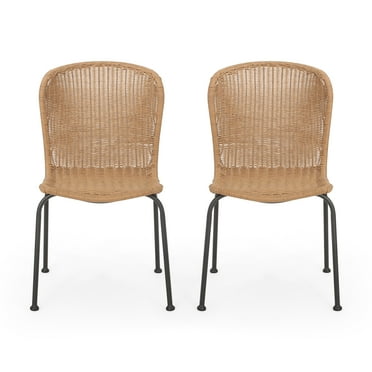 Noble House Spinnaker Boho Wicker Patio Dining Side Chair in Brown (Set of 2)