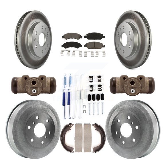 Transit Auto Front Rear Coated Disc Brake Rotors Ceramic Pads and Drum Kit (9Pc) for Car 2010-2013 GMC Sierra 1500 Chevrolet Silverado with 6400 Lb GVW KGC-102096