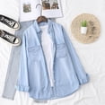 thumbnail image 4 of vigerkar Womens Button Down Denim Shirt Casual Long Sleeve Collared Boyfriend Jean Jacket Shacket with Pockets (Light Blue, S), 4 of 4