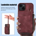 thumbnail image 3 of For iPhone 14 Zipper Card Bag Back Cover Phone Case(Wine Red), iPhone 14, 3 of 7