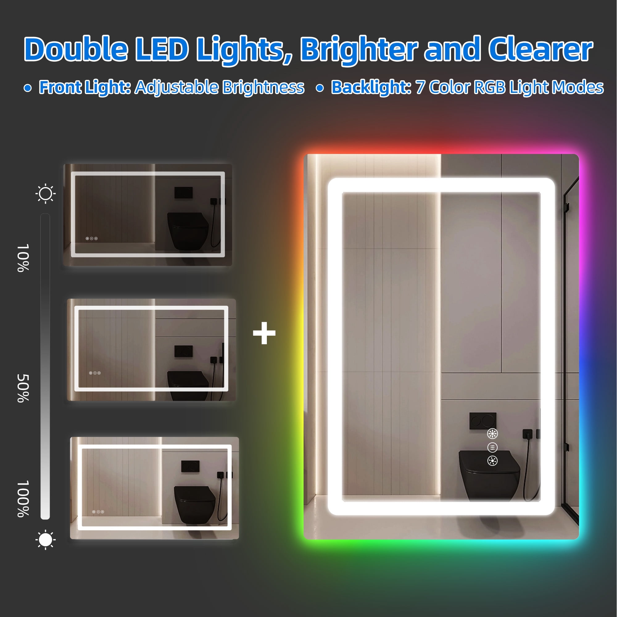 Dextrus Wall Mounted Lighted Vanity Mirror 36 x 28 RGB LED Mirror for Bathroom Lighted Mirrors