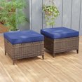 thumbnail image 2 of INTER HUT Canyon Ridge 2PCS Patio Rattan Cushioned Ottoman, Outdoor Wicker Ottomans Footrests for Front Porch, Balcony, Backyard, Yard Deck, Blue, 2 of 8
