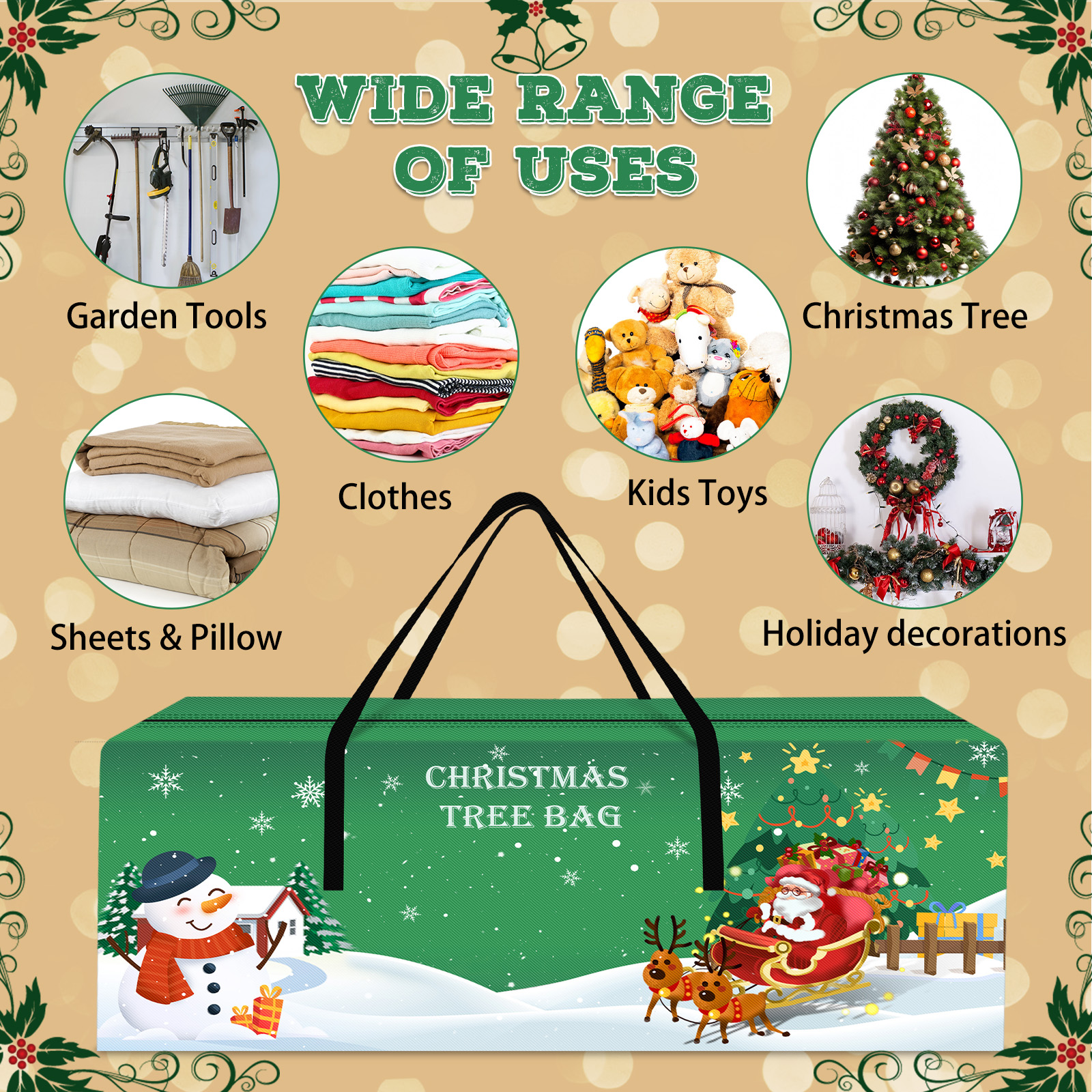 Christmas Tree Storage Bag 7.5 Ft Large Christmas Tree Bag with Reinforced Handles & Dual Zippers Wide Opening, Heavy Duty Oxford Fabric Xmas Ornament Storage Box Protects From Moisture, Dust