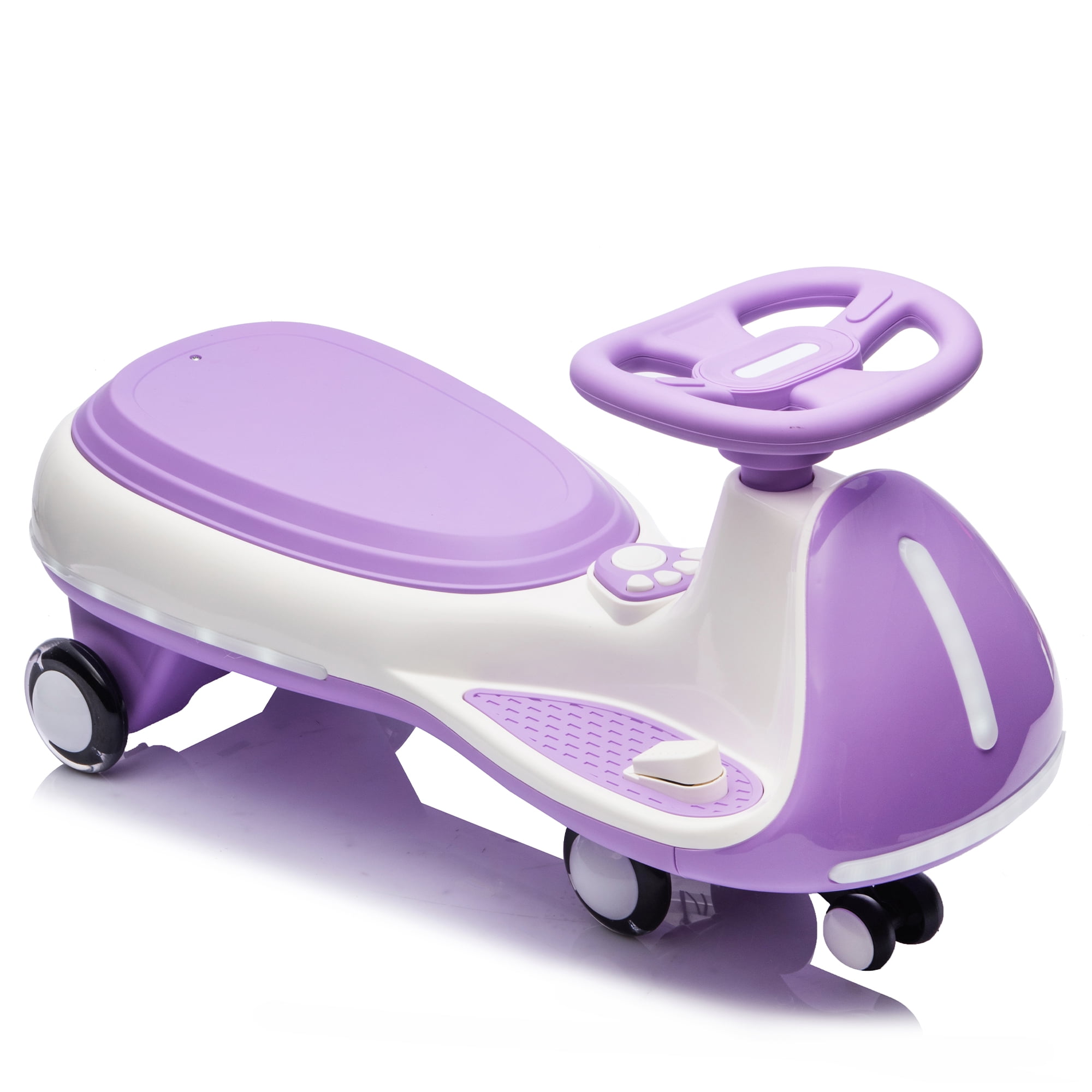Wiggle Car, 2-in-1 Smart Ride On Toy with Controllable LED Stream Lights, Flashing PU Wheels, Triangular Stability Frame, Wide Auxiliary Wheels, Bluetooth Music, Max 5MPH for Kids 3-8