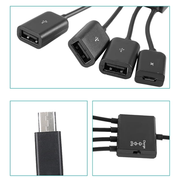 Convertidor De Cable De Carga De Alimentación Micro USB HUB OTG Para Dispositivos Externos Negros