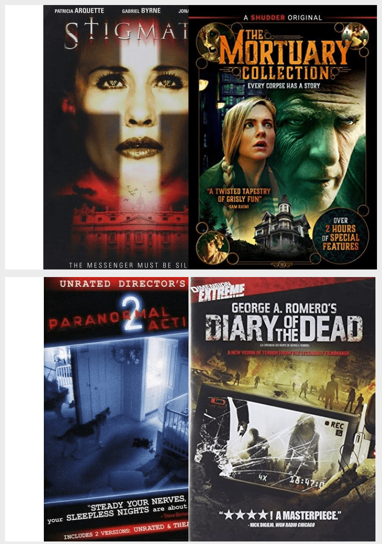 Horror 4 Pack DVD Bundle: Stigmata, The Mortuary Collection, Paranormal  Activity 2, Diary of the Dead - Walmart.com