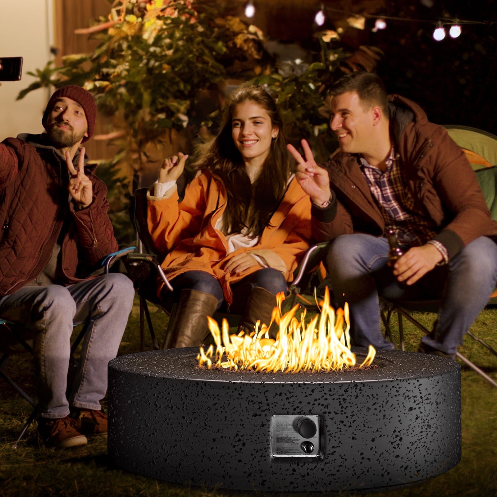 VENTOPYR 40.5" Outdoor Fire Pit Table,50000 BTU Propane w/ Concrete Base, Lava Rocks & Cove