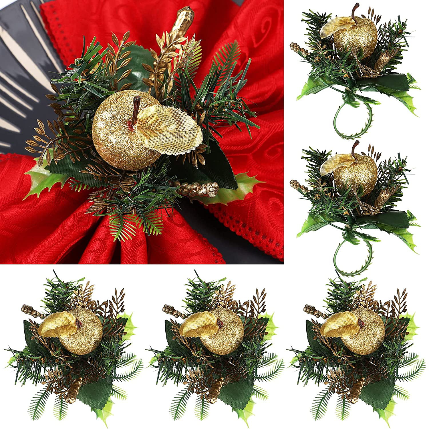 Christmas Dinner Decor Gold Leaf Christmas Napkin Rings Christmas Napkin Holder Set of 4 Red Napkin Ring Holiday Napkin Holders