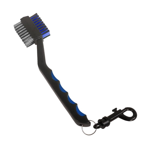 Cepillo de limpieza para palos de golf con gancho a presión para limpiar palos sucios de doble cara Negro Azul
