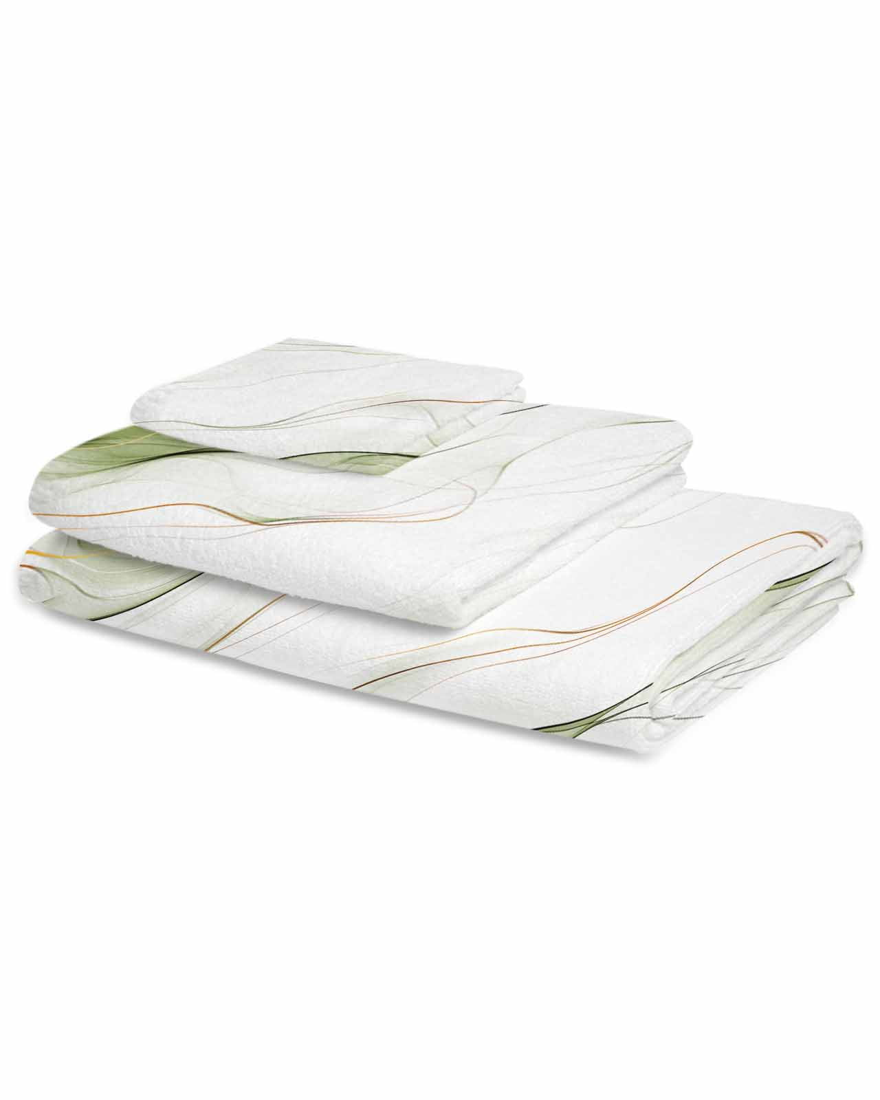 Marble Sage Green Bath Towels for Bathroom Set,Luxury Microfiber Towels Gifts for Women,Beach Kitchen Hand Hair Face Towel and Dish Washcloth,Gold White Modern Gradient Ocean Wavy Towels+Set