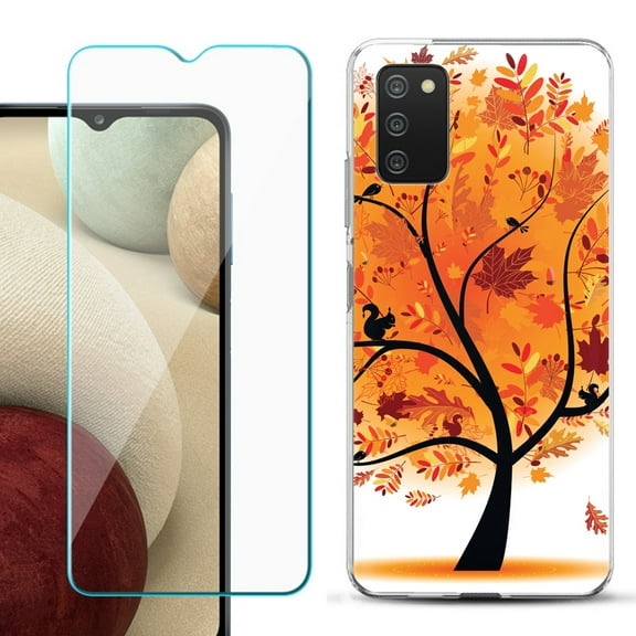 Slim-Fit TPU Fashion Phone Case for Samsung Galaxy A03s, with Tempered Glass Screen Protector, by OneToughShield ® - Golden Tree