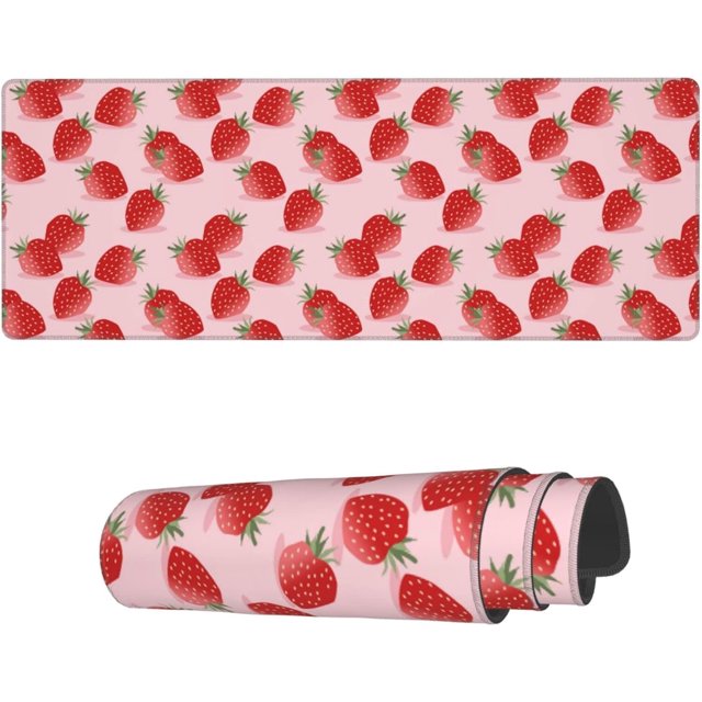 Strawberry Seamless Pattern Laptop Mouse Pad NonSlip Large Keyboard Rubber Writing Table Mat Stitched Edges for Durability Perfect for Office and Home 31.5X 11.8 Inch