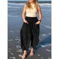 thumbnail image 5 of Yesfashion Women's Casual Summer Baggy Palazzo Pants  Drawstring High Waisted Wide Leg Harem Pockets Pants, 5 of 6
