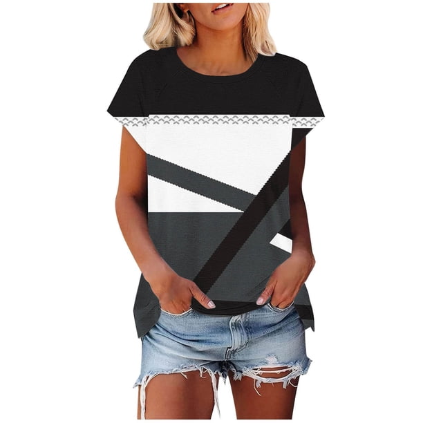 Camiseta de Manga Corta de las Mujeres de Cuello Redondo de Impresión Casual Top de las Señoras, Poliéster Ligero para el Hogar Diario Y Cómodo
