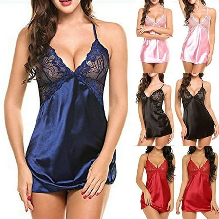 

Babibeauty Sexy Lingerie Women Silk Lace Robe Dress Babydoll Nightdress Nightgown Sleepwear