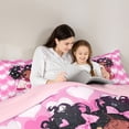 thumbnail image 4 of Castle Fairy Black Kawaii Girl King Size Comforter Sets 3pcs,Pastel Heart Grid Comforters King Size,Blush White Mint,1 Comforter and 2 Pillowcases, 4 of 6