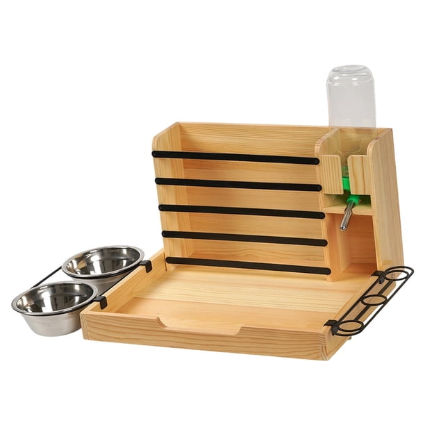 Comedero de madera para conejos, conejillo de indias, botella de agua, dispensador de comida, estante de comida para animales pequeños, hámster,
