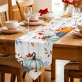 thumbnail image 2 of Teal Orange Pumpkins Fall Table Runner Linen Burlap Table Runner 90 Inches Long Thanksgiving Leaves Grey Wooden Dresser Scarves for Kitchen Island Coffee Dining Room Party Holiday Decoration 13"x90", 2 of 8