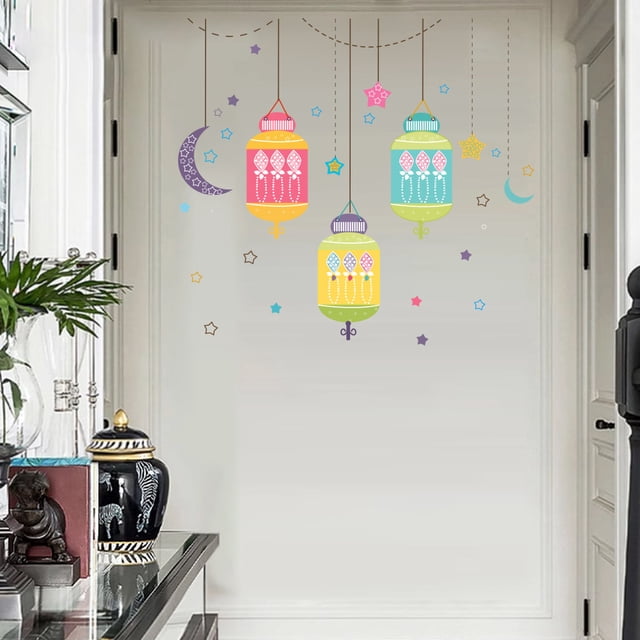 Adhesivos de pared de PVC con forma de luna y estrellas de colores, 30 x 30 cm
