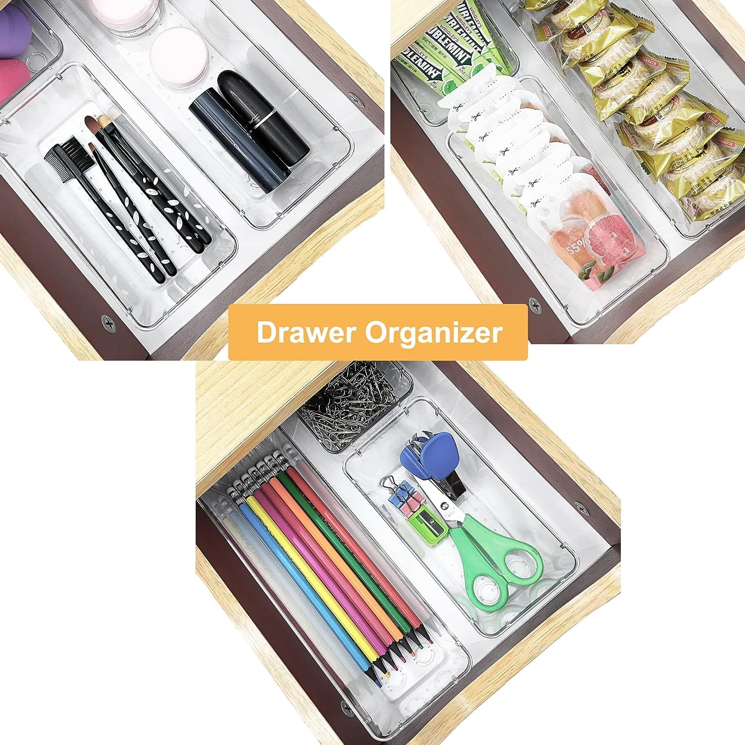 10Pcs Plastic Pantry Organization and Storage Bins with Drawer Organizers Clear Fridge Organizer for Kitchen Snack Cabinet Freezer Countertops