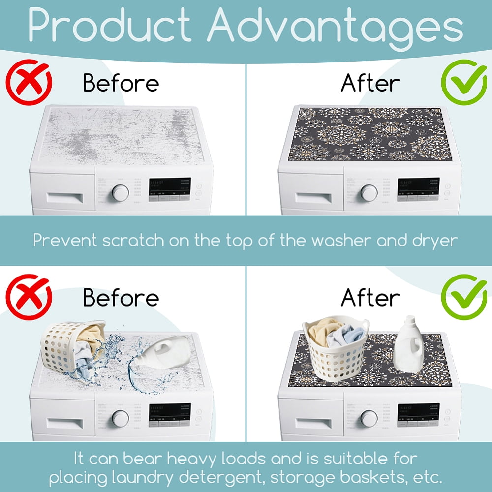 Mandala Pattern Washer Dryer Dust Cover 23.6×19.69inch Gray Washing Machine Top Protector Pads Non Slip Washing Machine Top Covers diy