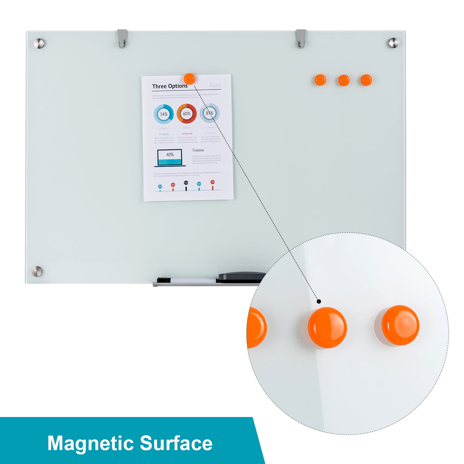 WingWise Glass Magnetic Whiteboard, Dry Erase Board, 72" x 48", Wall Mounted White Board, Frameless Board for Office, Home, School
