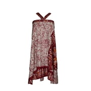 Mogul Boho Beach Wrap Dress Red Printed Two Layer Reversible Silk Sari  Skirt