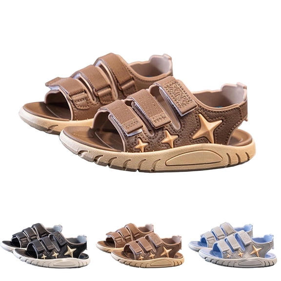 WAVSUF Kids Boys Casual Sandals Round Toe Lightweight Anti Slip Summer Beach Vacation Shoes Brown Size 1.5 Big Boys