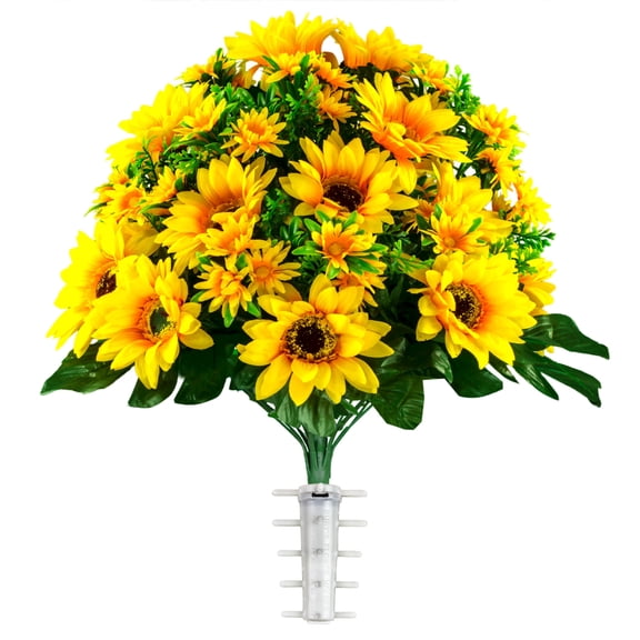 Artificial Cemetery Flowers,Realistic Sunflower Bouquet,Weather-Resistant Outdoor Grave Decoration,Long-Lasting Floral Arrangement for Memorial Services,Cemetery Tributes,Yellow