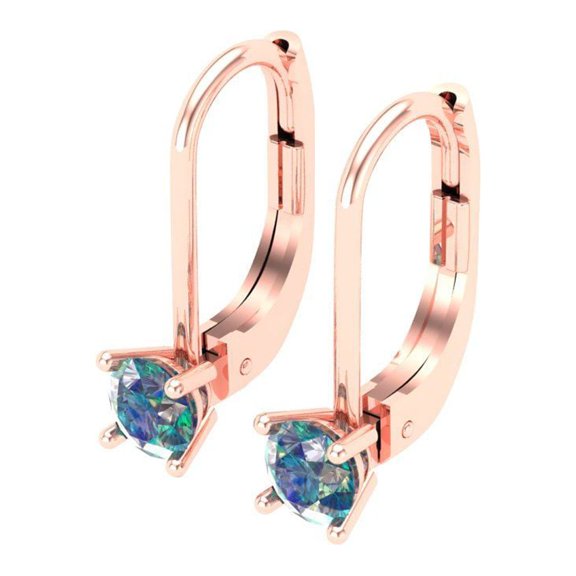 Rose Solid Solid Gold Drop Stud Everyday Dainty Earrings - 0.5 Ct Brilliant Round Cut Dangle Synthetic Blue Moissanite 14K, Everyday Dainty Earrings Lever Back