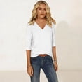 thumbnail image 2 of Women's 3/4 Sleeve Tops V Neck Loose Fit T Shirts Solid Color Casual Spring Summer Base Comfy Tees (XL, White), 2 of 7
